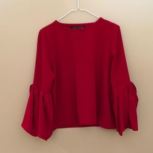 Zara Red Blouse with Bell Sleeves